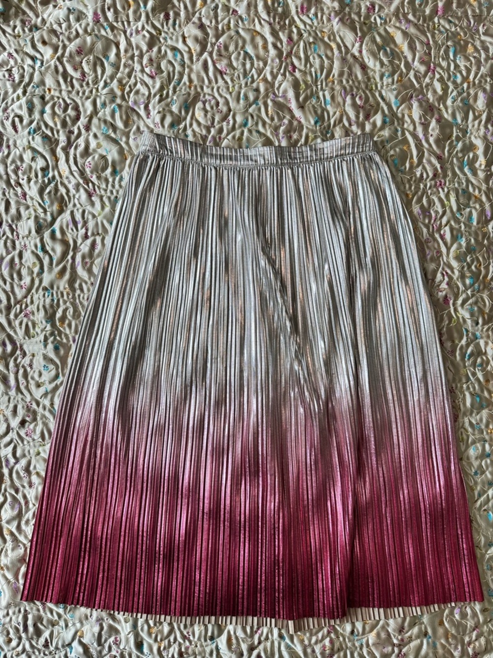 Metallic Pleated Midi Skirt - Pink and Silver Ombre